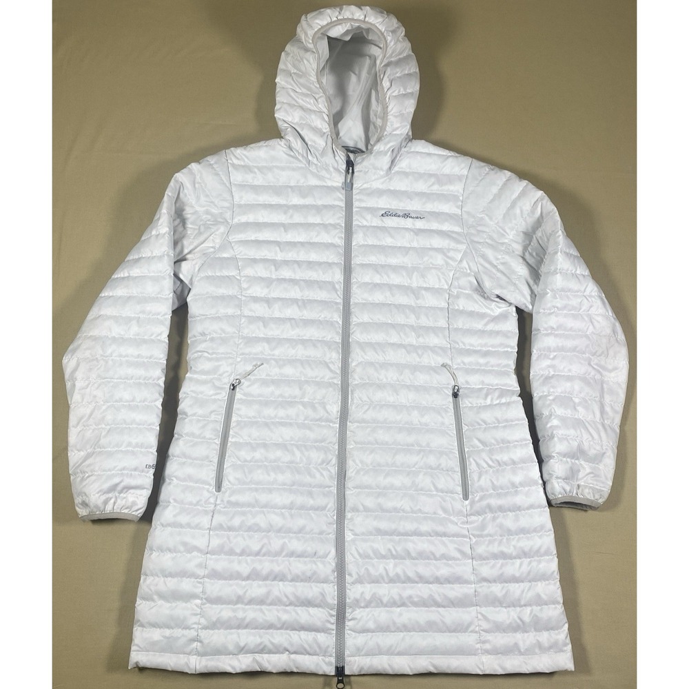 Eddie Bauer EB650 Down Long Coat Puffer Hooded Jacket Women's Size Large White